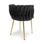 Black Brushed Woven Velvet Dining Chair Gold Metal Legs - Home Furniture Interiors