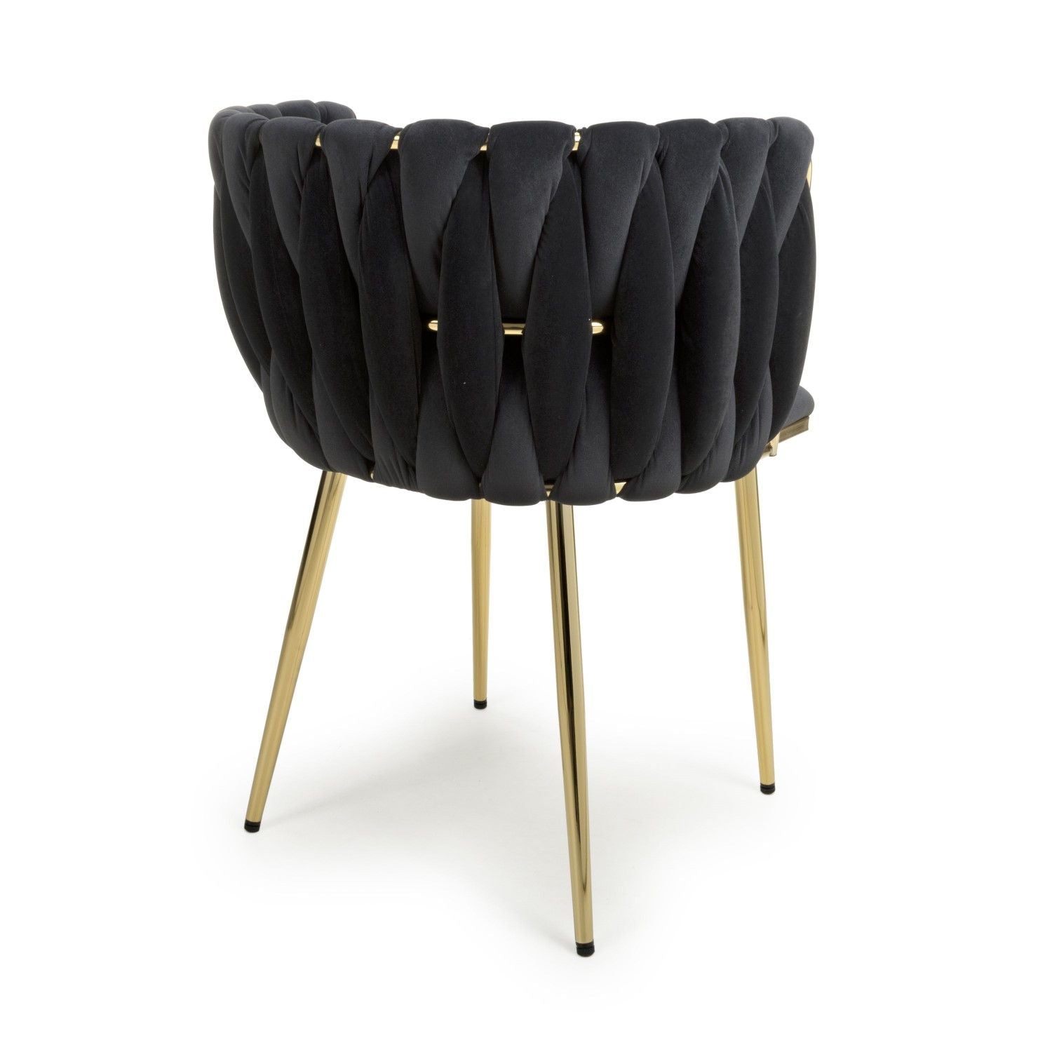 Black Brushed Woven Velvet Dining Chair Gold Metal Legs - Home Furniture Interiors