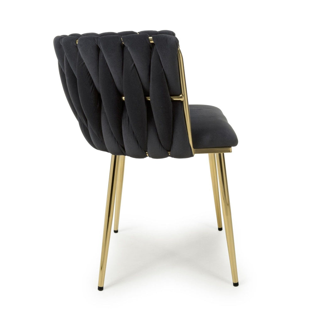 Black Brushed Woven Velvet Dining Chair Gold Metal Legs - Home Furniture Interiors