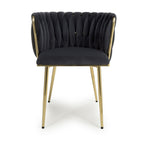 Black Brushed Woven Velvet Dining Chair Gold Metal Legs - Home Furniture Interiors