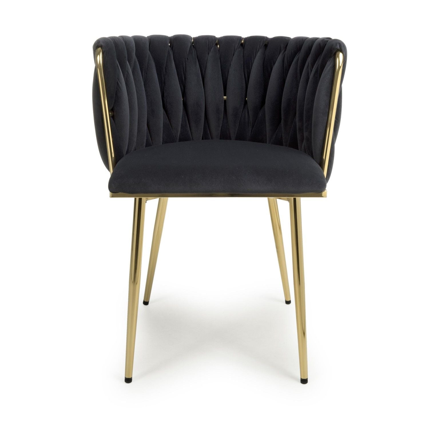 Black Brushed Woven Velvet Dining Chair Gold Metal Legs - Home Furniture Interiors