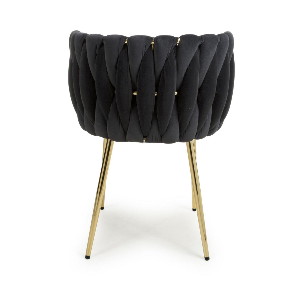 Black Brushed Woven Velvet Dining Chair Gold Metal Legs - Home Furniture Interiors