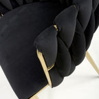 Black Brushed Woven Velvet Dining Chair Gold Metal Legs - Home Furniture Interiors