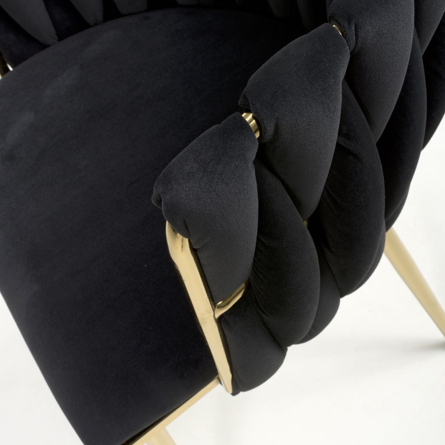 Black Brushed Woven Velvet Dining Chair Gold Metal Legs - Home Furniture Interiors