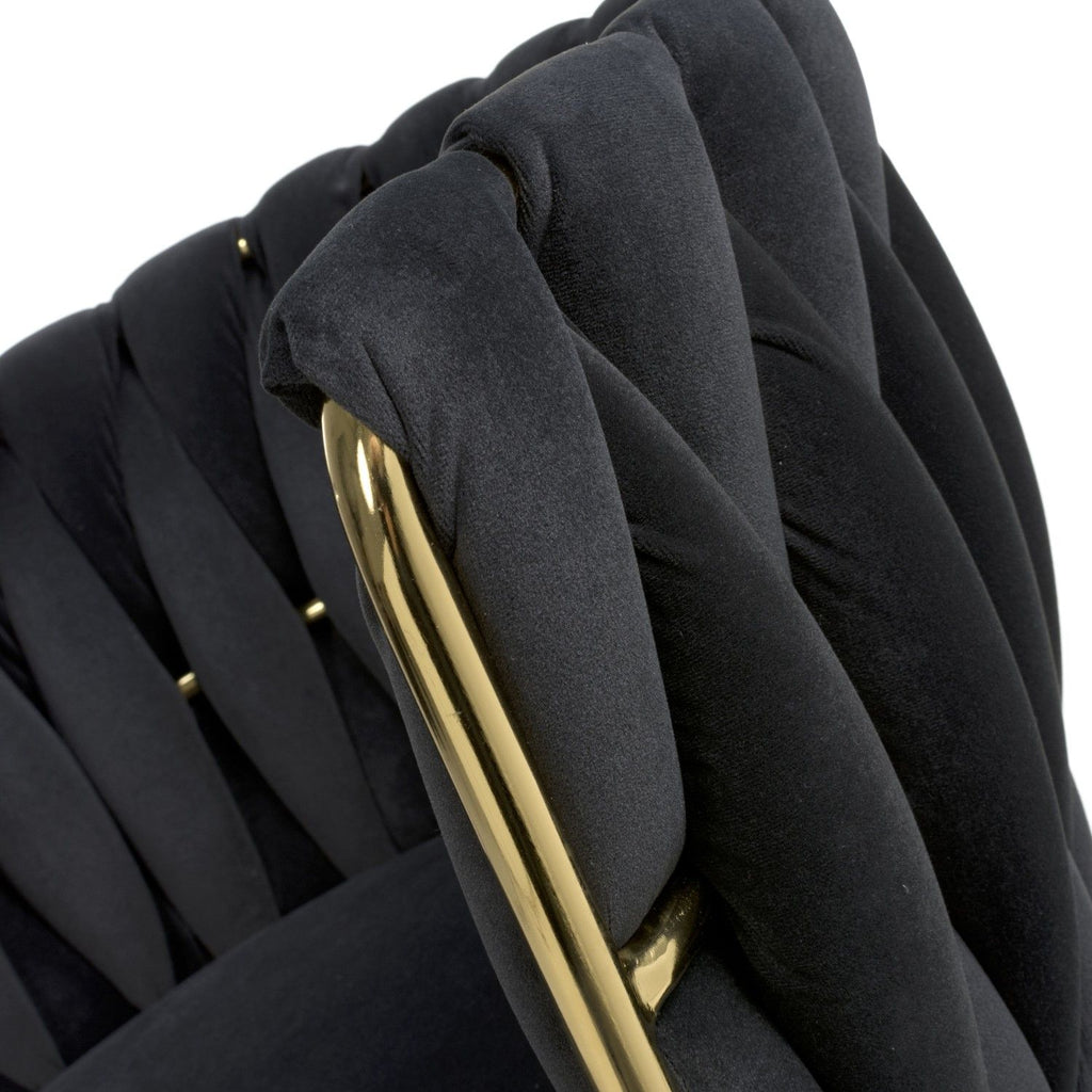 Black Brushed Woven Velvet Dining Chair Gold Metal Legs - Home Furniture Interiors