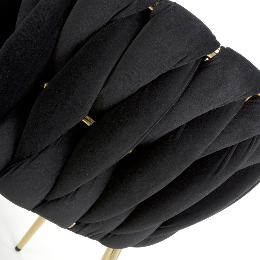 Black Brushed Woven Velvet Dining Chair Gold Metal Legs - Home Furniture Interiors