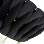 Black Brushed Woven Velvet Dining Chair Gold Metal Legs - Home Furniture Interiors