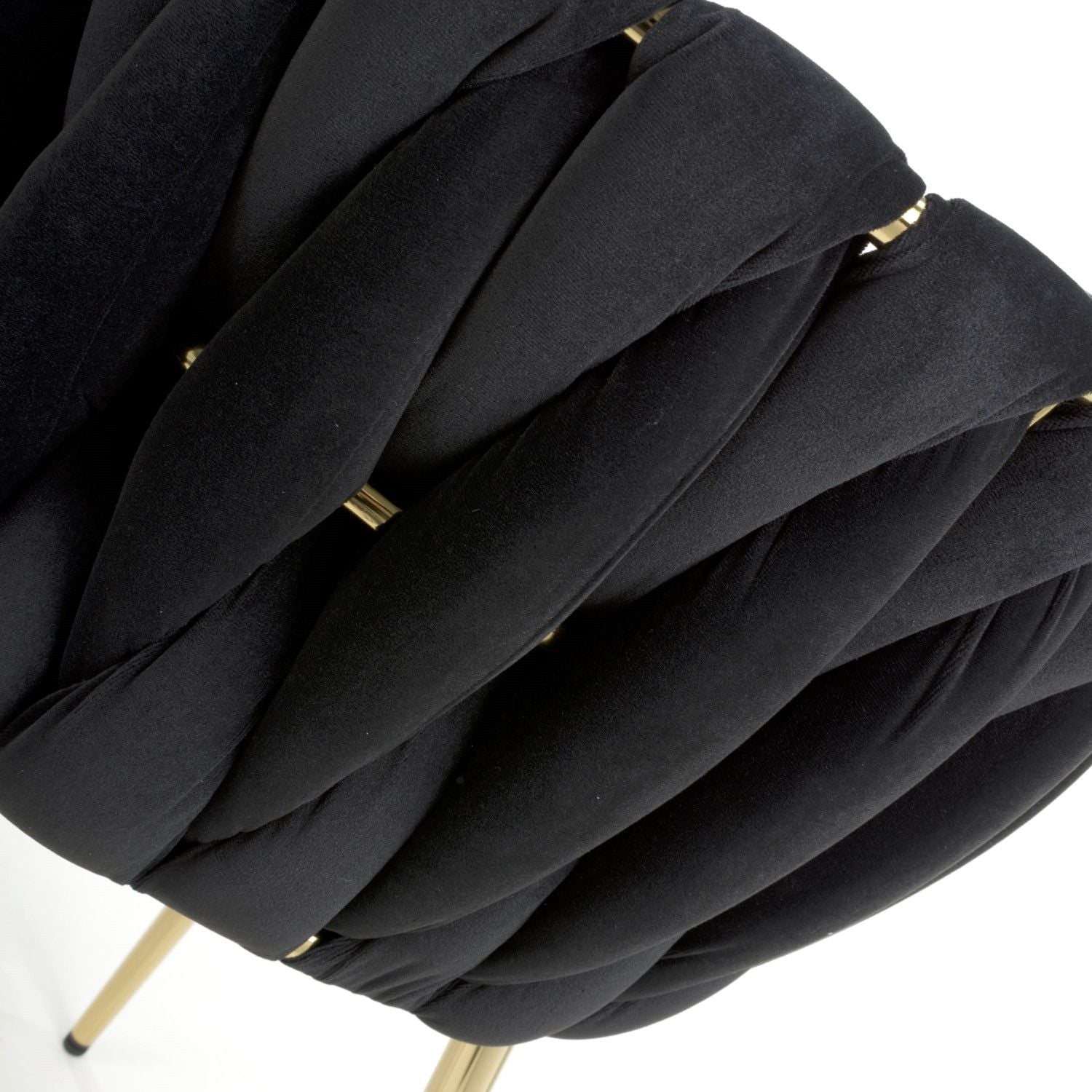 Black Brushed Woven Velvet Dining Chair Gold Metal Legs - Home Furniture Interiors