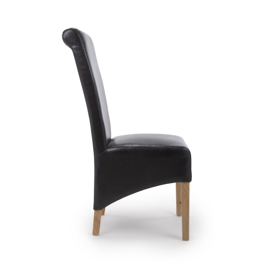 Black Leather Roll Back Dining Chair - Home Furniture Interiors