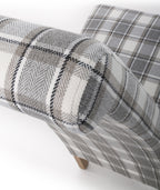 Brown and Grey Checked Fabric Scroll Back Dining Chair - Home Furniture Interiors