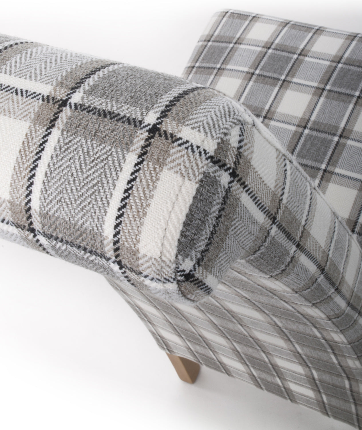 Brown and Grey Checked Fabric Scroll Back Dining Chair - Home Furniture Interiors