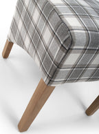 Brown and Grey Checked Fabric Scroll Back Dining Chair - Home Furniture Interiors
