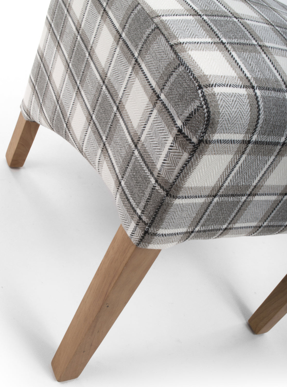 Brown and Grey Checked Fabric Scroll Back Dining Chair - Home Furniture Interiors