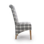 Brown and Grey Checked Fabric Scroll Back Dining Chair - Home Furniture Interiors