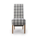 Brown and Grey Checked Fabric Scroll Back Dining Chair - Home Furniture Interiors