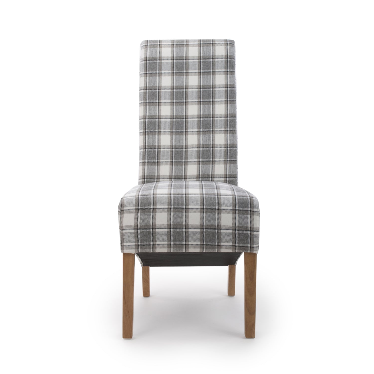 Brown and Grey Checked Fabric Scroll Back Dining Chair - Home Furniture Interiors