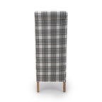 Brown and Grey Checked Fabric Scroll Back Dining Chair - Home Furniture Interiors