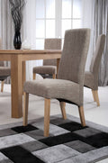 Brown Tweed Fabric Dining Chair Light Wood Legs