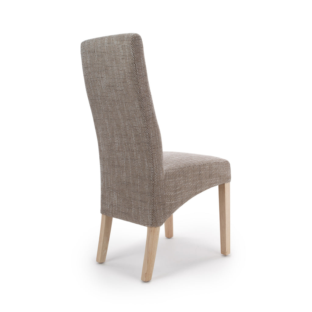 Brown Tweed Fabric Dining Chair Light Wood Legs - Home Furniture Interiors