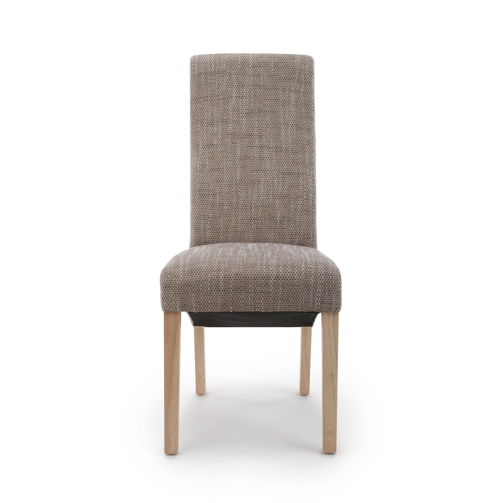 Brown Tweed Fabric Dining Chair Light Wood Legs - Home Furniture Interiors