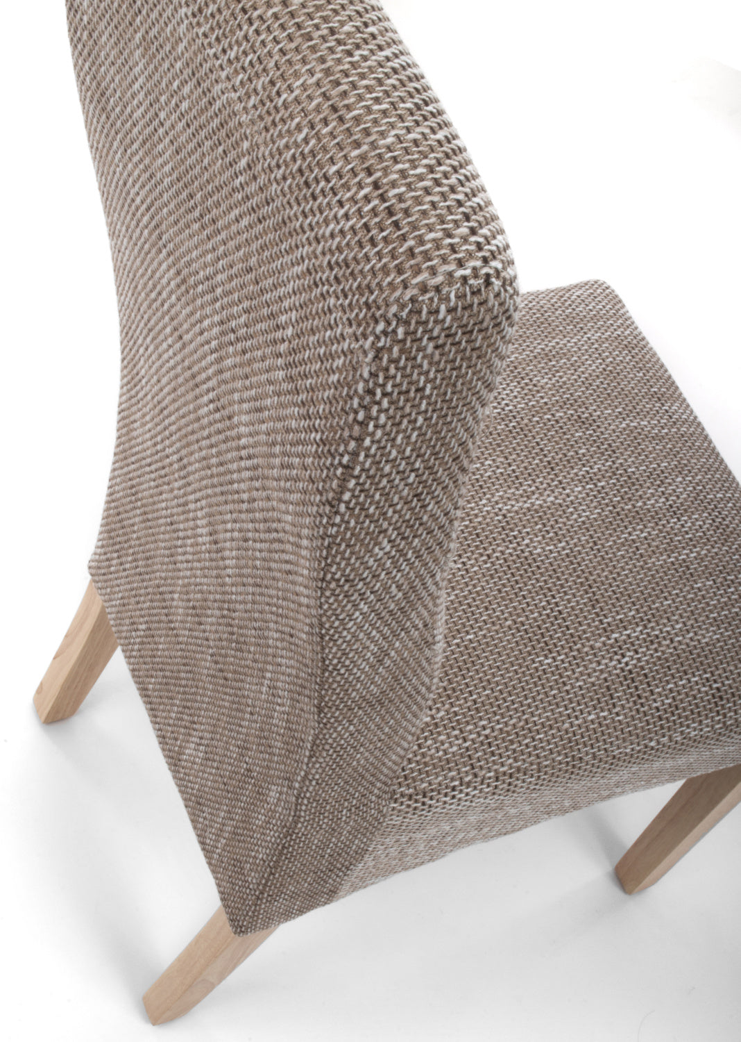 Brown Tweed Fabric Dining Chair Light Wood Legs - Home Furniture Interiors