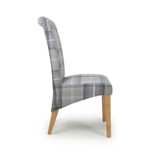 Check Grey Fabric Scroll Back Dining Chair - Home Furniture Interiors
