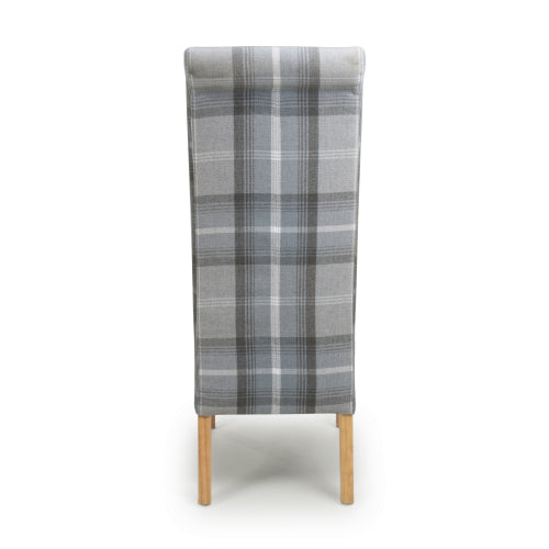 Check Grey Fabric Scroll Back Dining Chair - Home Furniture Interiors