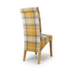 Checked Yellow Scroll Back Dining Chair Oak Legs - Home Furniture Interiors