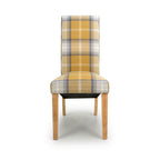 Checked Yellow Scroll Back Dining Chair Oak Legs - Home Furniture Interiors
