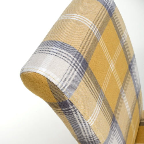 Checked Yellow Scroll Back Dining Chair Oak Legs - Home Furniture Interiors