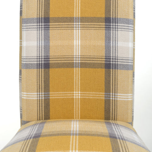 Checked Yellow Scroll Back Dining Chair Oak Legs - Home Furniture Interiors