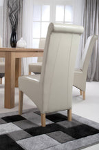 Cream Leather Roll Back Dining Chair Oak Legs - Home Furniture Interiors