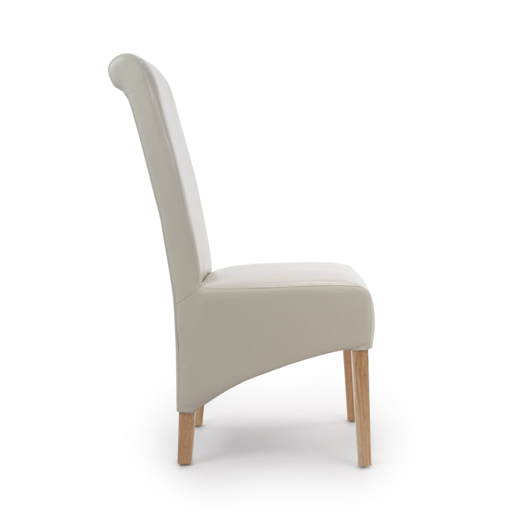 Cream Leather Roll Back Dining Chair Oak Legs - Home Furniture Interiors