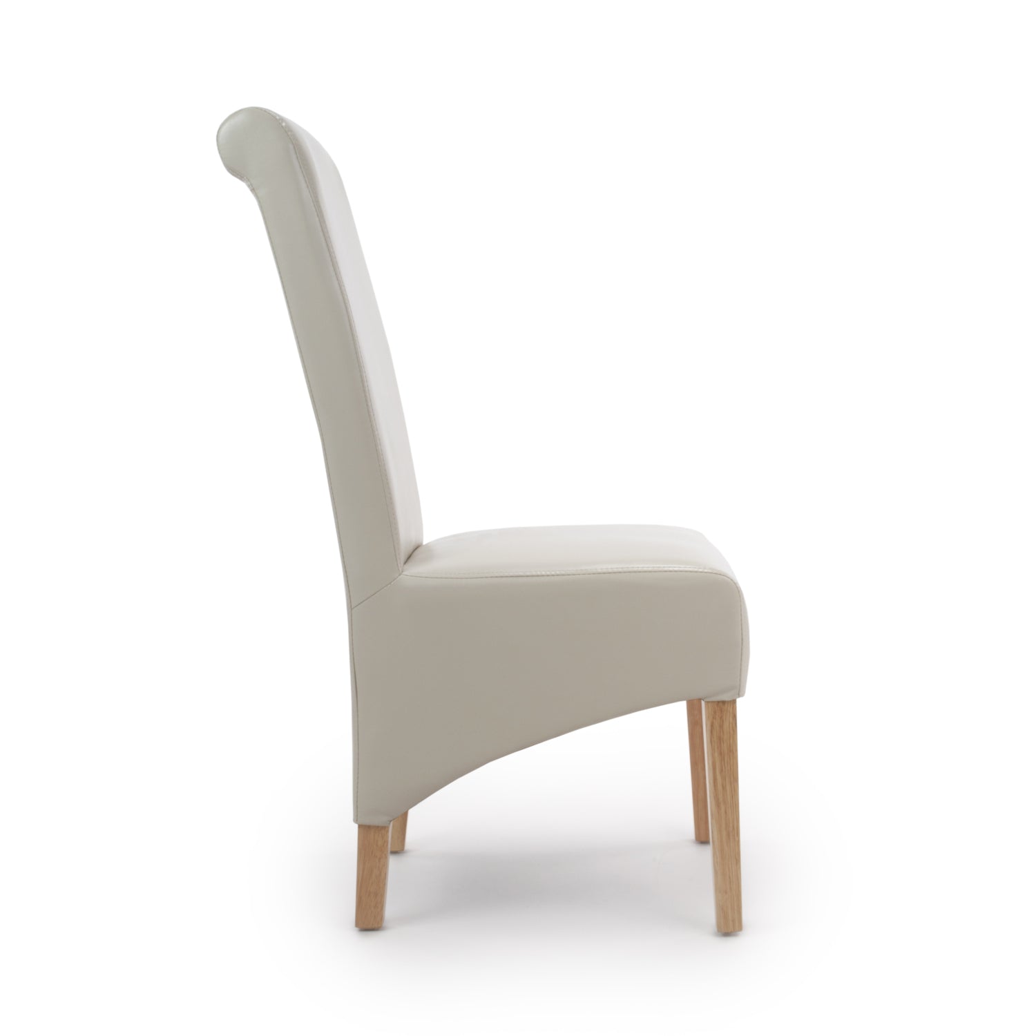 Cream Leather Roll Back Dining Chair Oak Legs - Home Furniture Interiors
