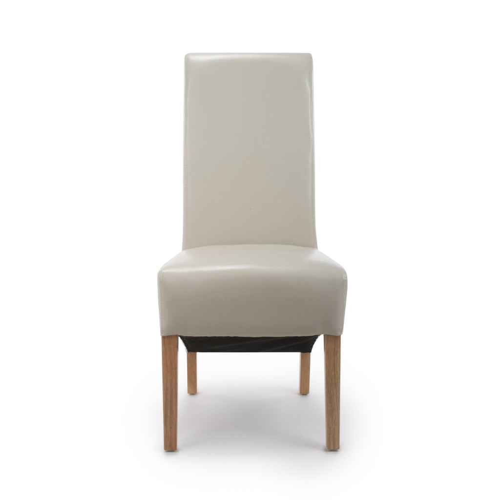 Cream Leather Roll Back Dining Chair Oak Legs - Home Furniture Interiors