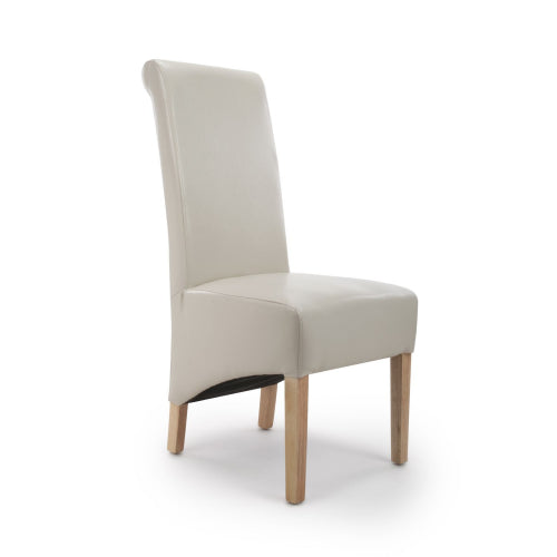 Cream Leather Roll Back Dining Chair Oak Legs - Home Furniture Interiors