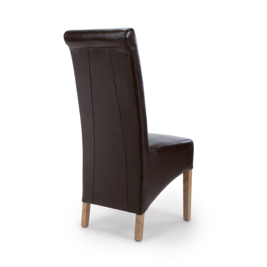 Dark Brown Leather Roll Back Dining Chair - Home Furniture Interiors