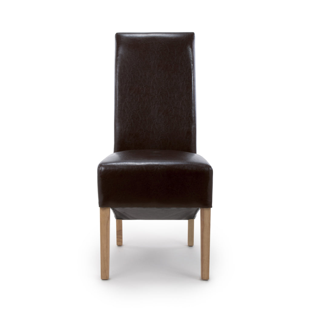 Dark Brown Leather Roll Back Dining Chair - Home Furniture Interiors