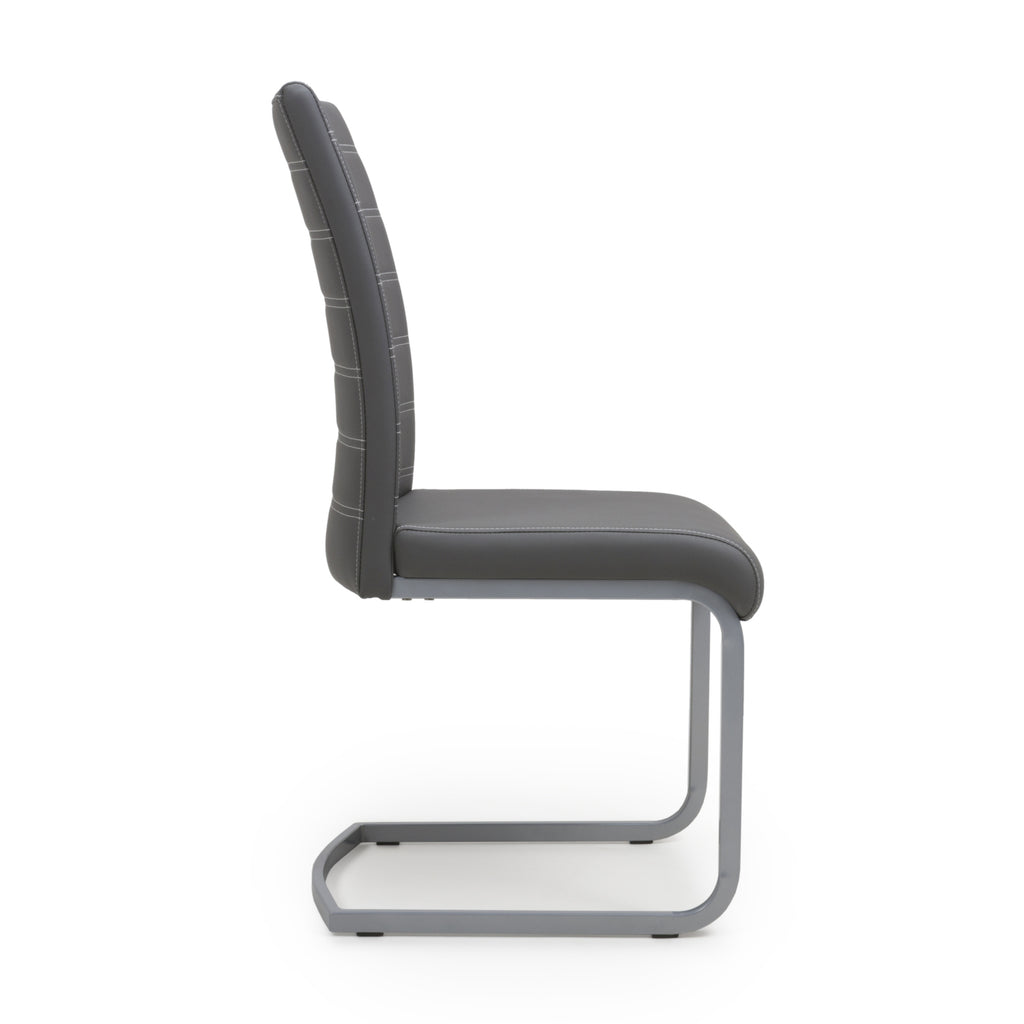 Dark Grey Leather Dining Chair White Stitching - Home Furniture Interiors
