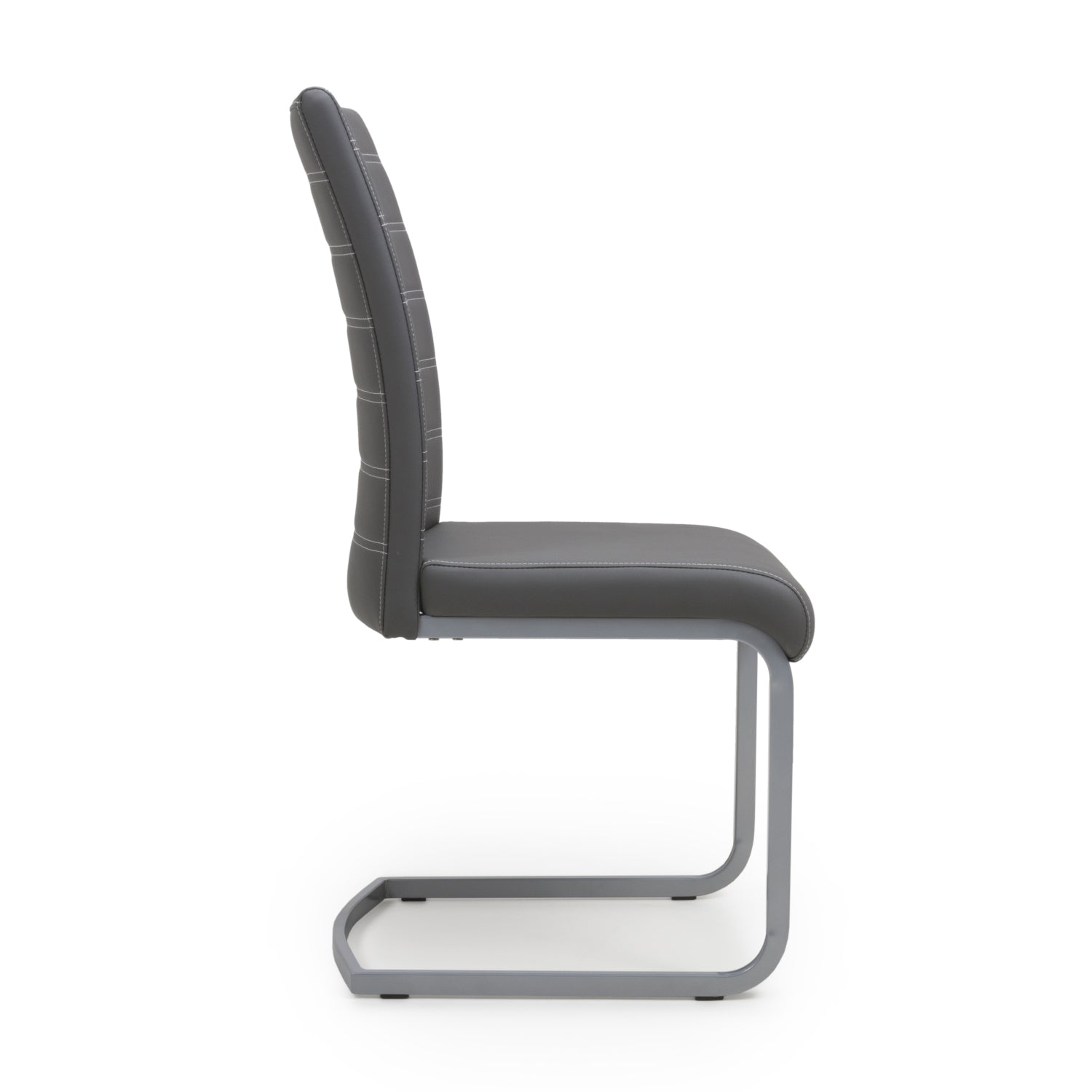 Dark Grey Leather Dining Chair White Stitching - Home Furniture Interiors
