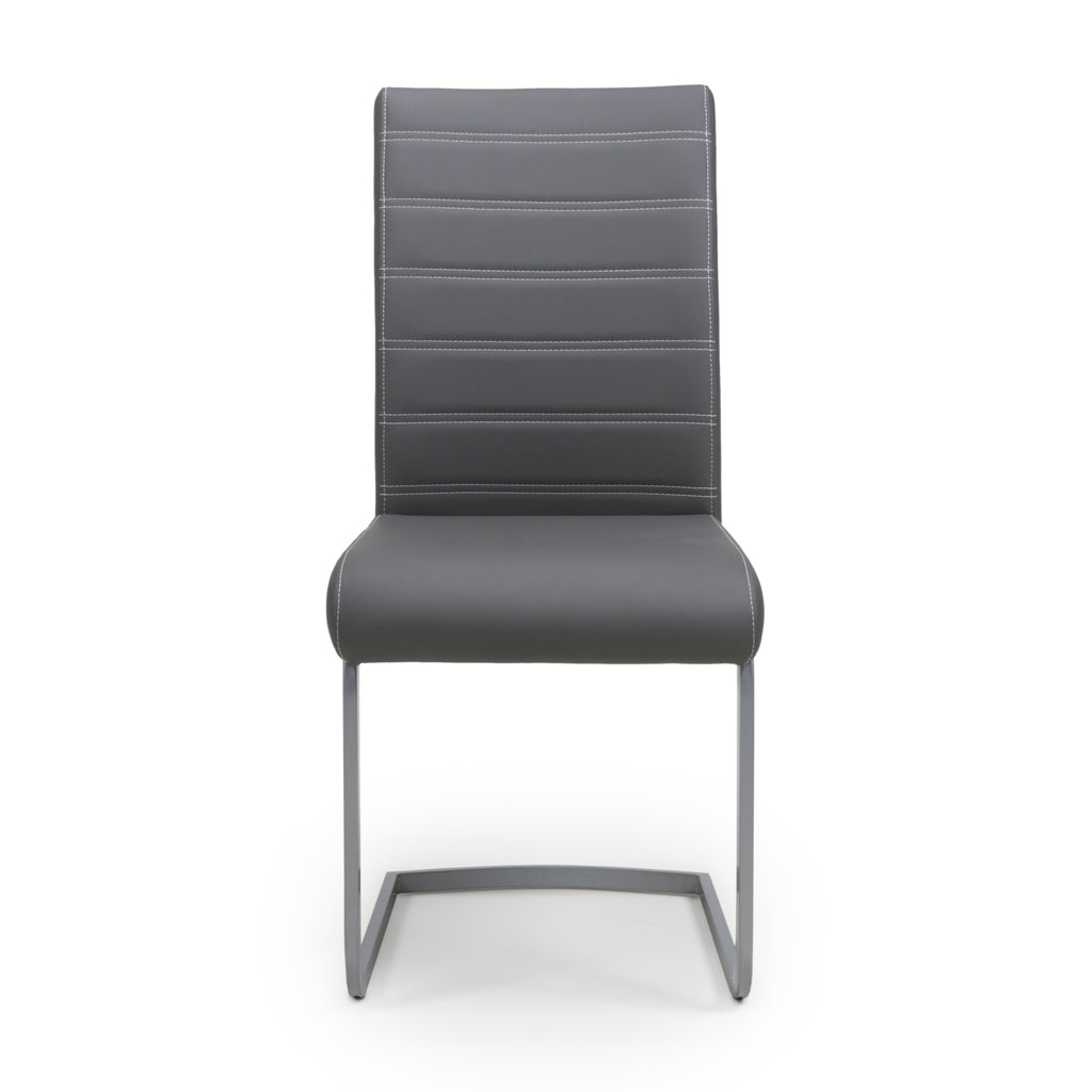 Dark Grey Leather Dining Chair White Stitching - Home Furniture Interiors