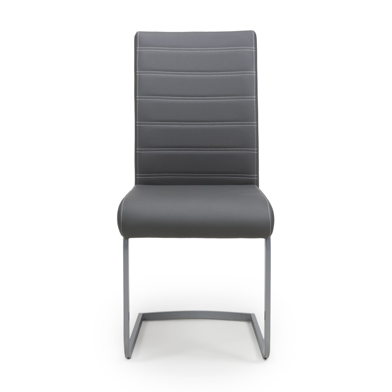 Dark Grey Leather Dining Chair White Stitching - Home Furniture Interiors