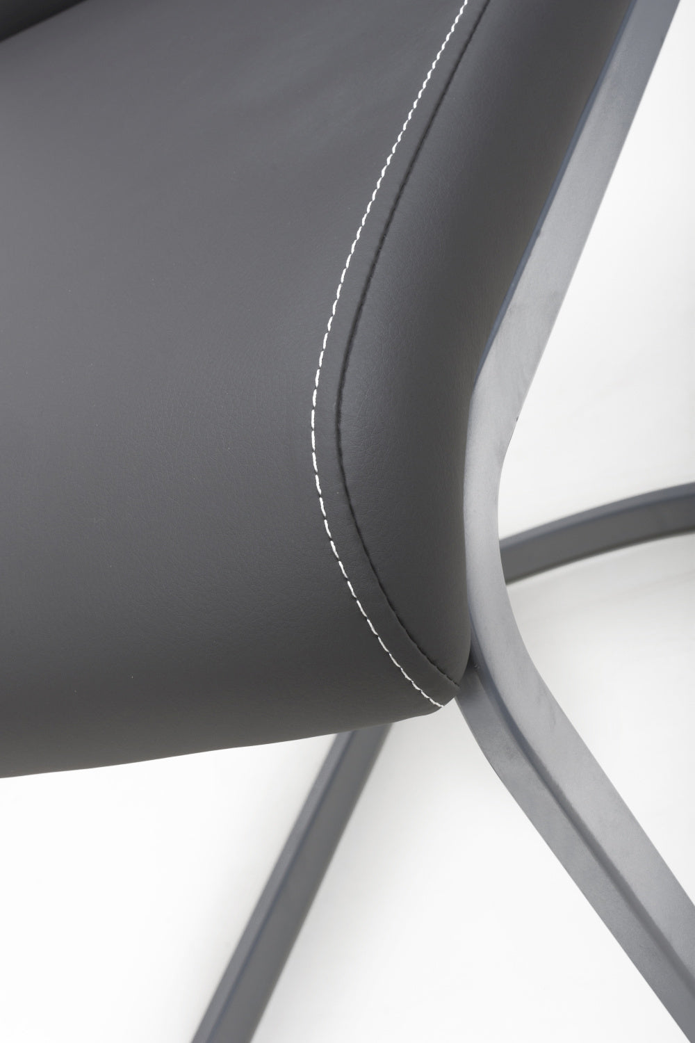 Dark Grey Leather Dining Chair White Stitching - Home Furniture Interiors