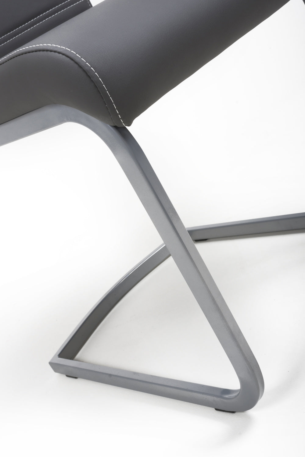 Dark Grey Leather Dining Chair White Stitching - Home Furniture Interiors