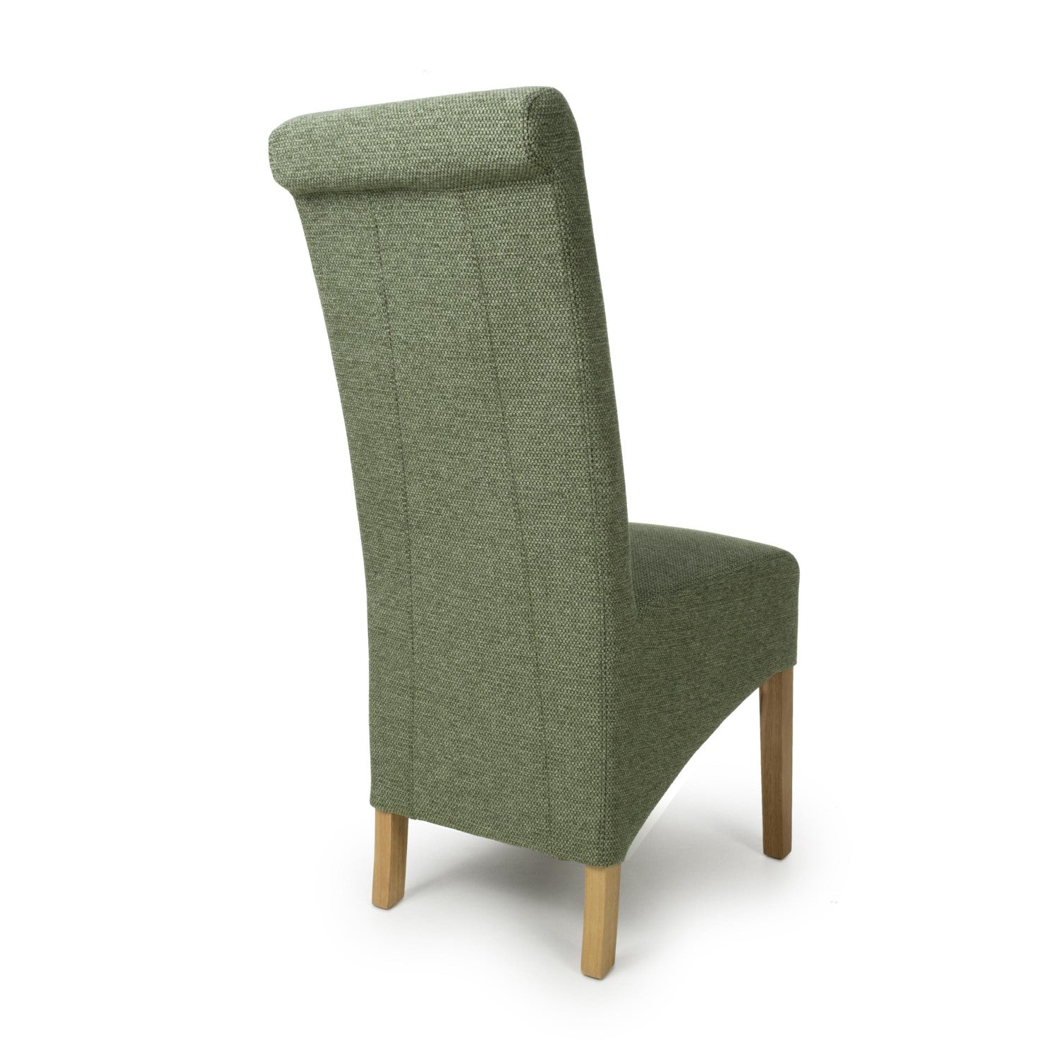 Green Fabric Scroll Back Dining Chair Light Wood Legs - Home Furniture Interiors