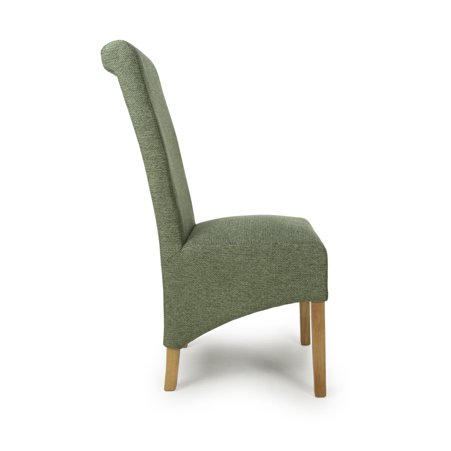 Green Fabric Scroll Back Dining Chair Light Wood Legs - Home Furniture Interiors