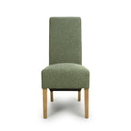 Green Fabric Scroll Back Dining Chair Light Wood Legs - Home Furniture Interiors