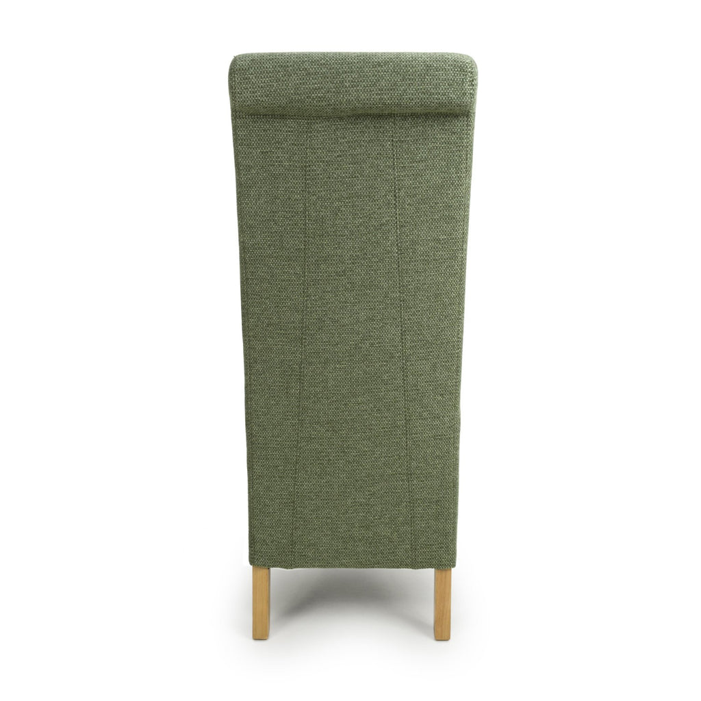 Green Fabric Scroll Back Dining Chair Light Wood Legs - Home Furniture Interiors