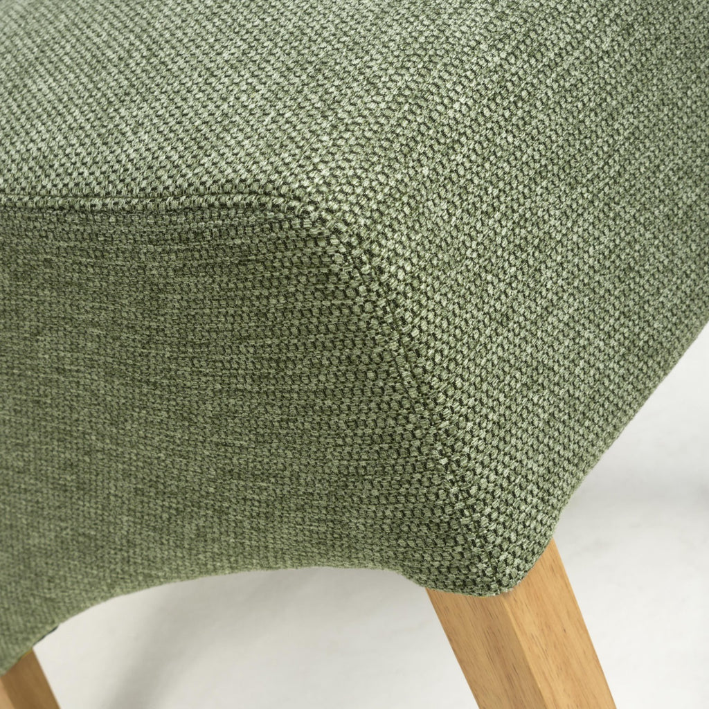 Green Fabric Scroll Back Dining Chair Light Wood Legs - Home Furniture Interiors