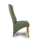 Green Fabric Weave Wave Back Dining Chair Wooden Legs - Home Furniture Interiors